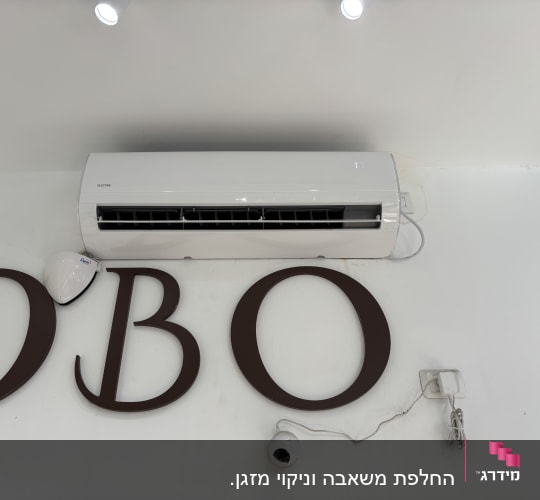 מזגן קיר לבן מותקן על קיר לבן